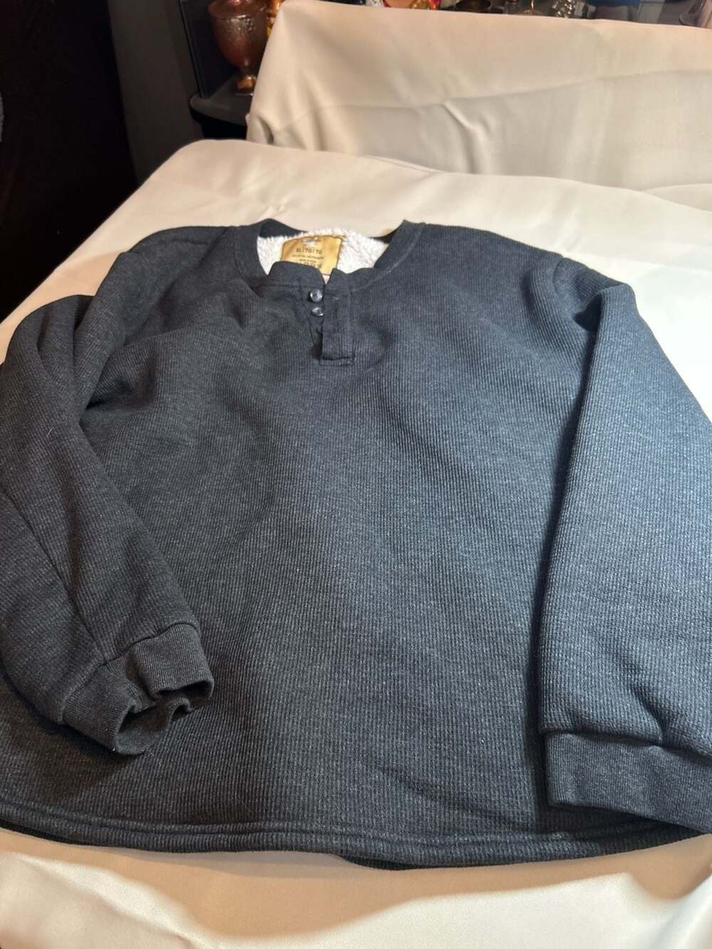 Bronze Eagle Sherpa Lined Waffle Knit Henley Shirt XL Charcoal Grey